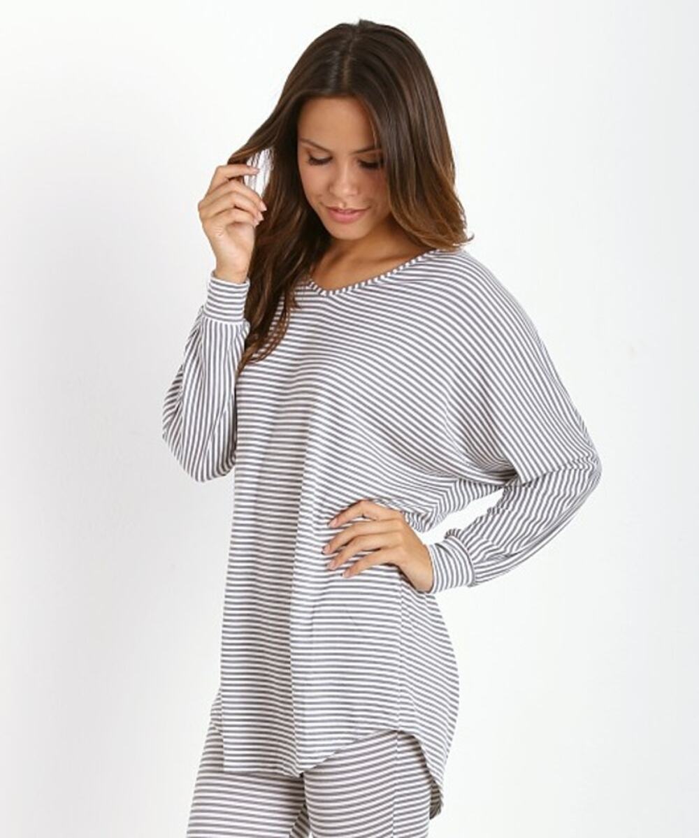 Eberjey Storm Cloud Gray Striped Sadie Dolman Sleeve Tunic Top Women's Medium